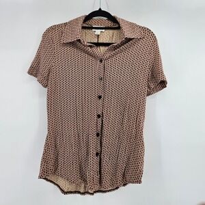 LOFT Womens Size M Short Sleeve Maximalist Collared‎ Button Up Shirt Top Casual